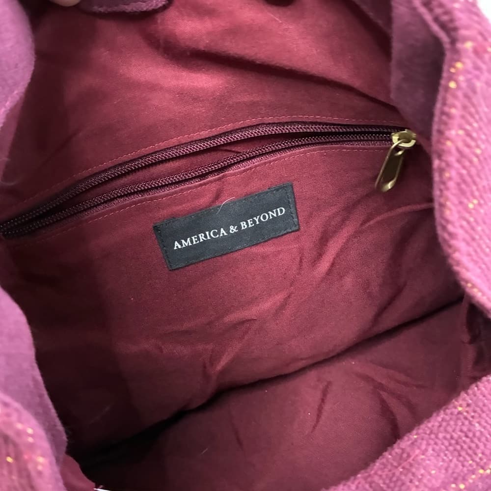 Hand-Embroidered Plum Shoulder Bag with Floral Beading - Thumbnail 4