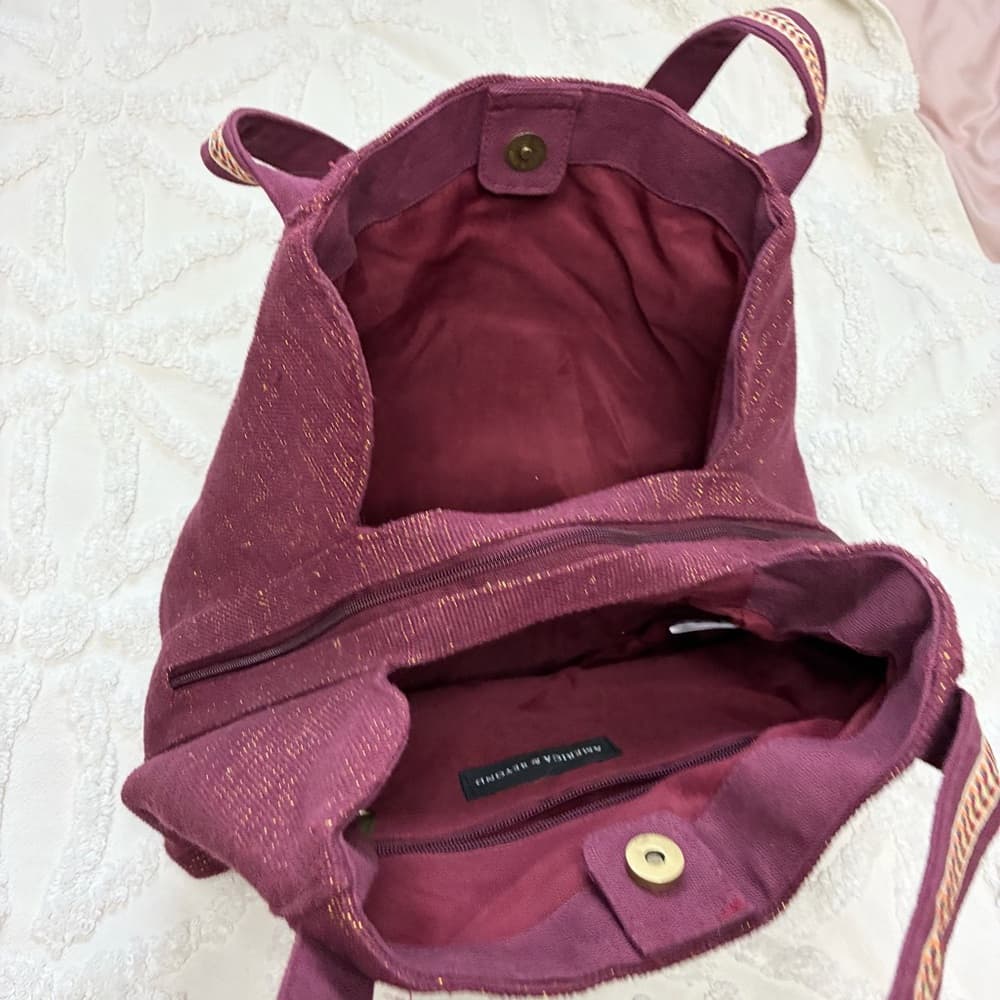 Hand-Embroidered Plum Shoulder Bag with Floral Beading - Thumbnail 3
