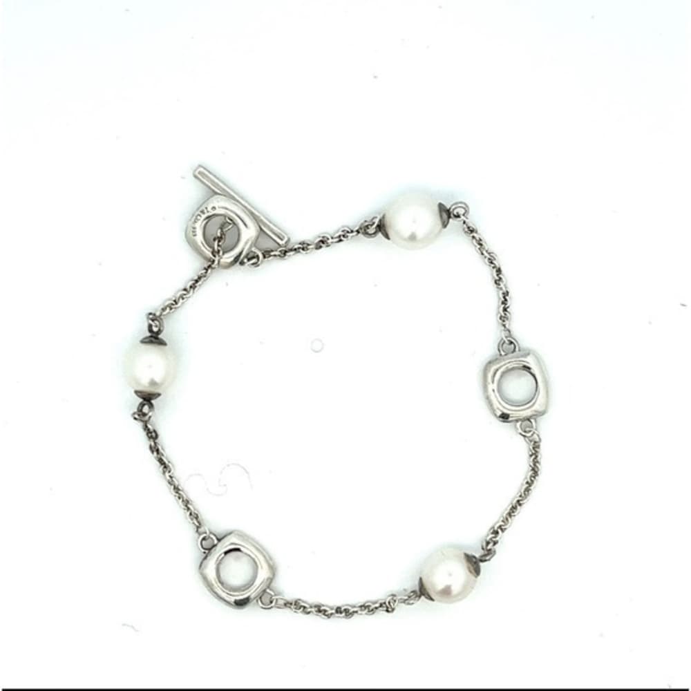 Tiffany & Co 4.5mm Akoya Pearl Cushion Chain Toggle Bracelet Sterling Silver 7" - Thumbnail 4