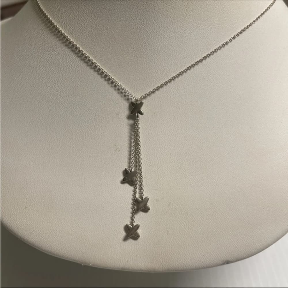 Rare Vintage Tiffany & Co. Sterling Silver X Star Necklace 16" - Thumbnail 7