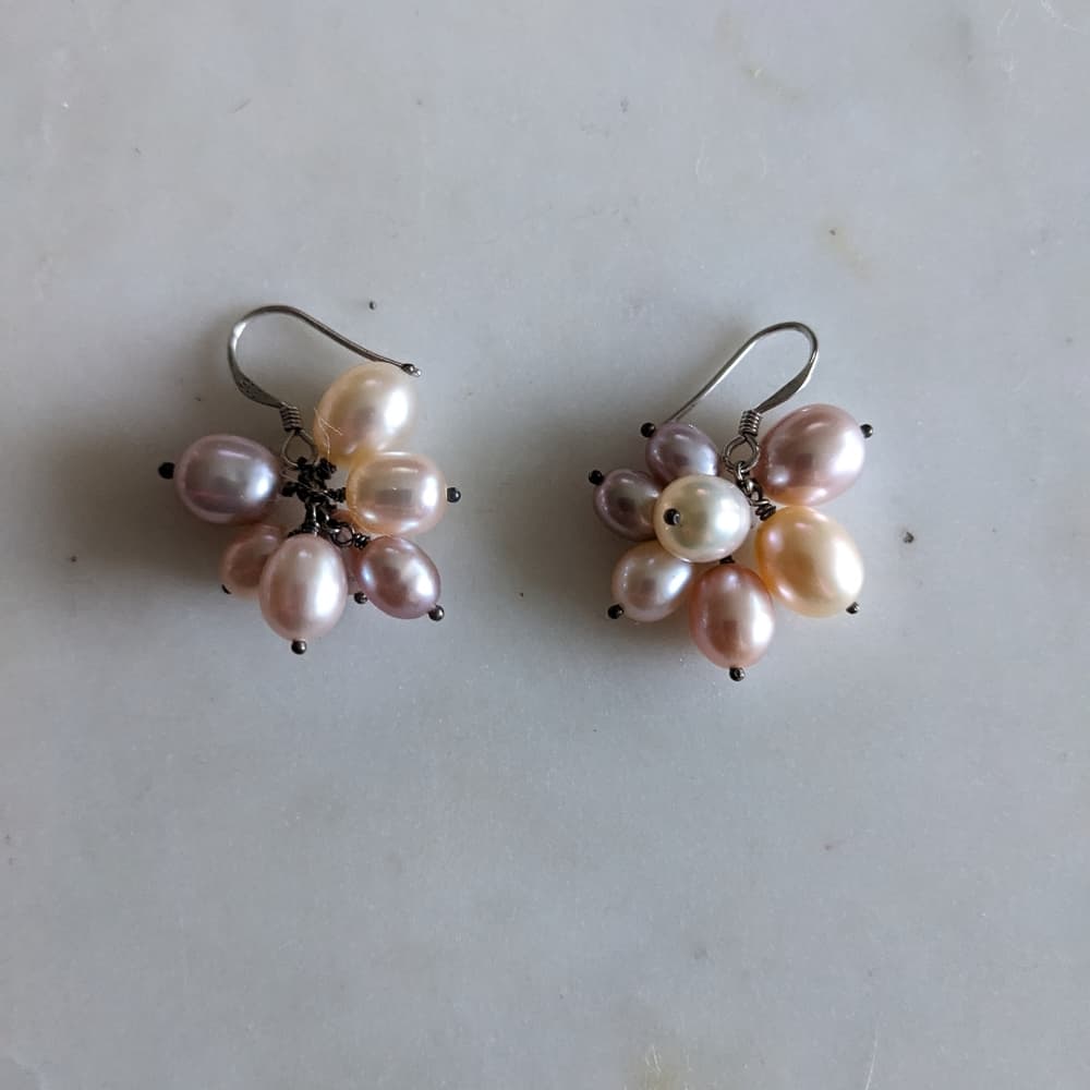 Freshwater Pearl Cluster Drop Earrings - Pink & Cream - Thumbnail 5
