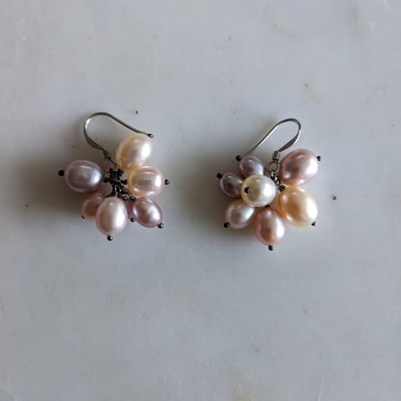 Freshwater Pearl Cluster Drop Earrings - Pink & Cream - Thumbnail 6