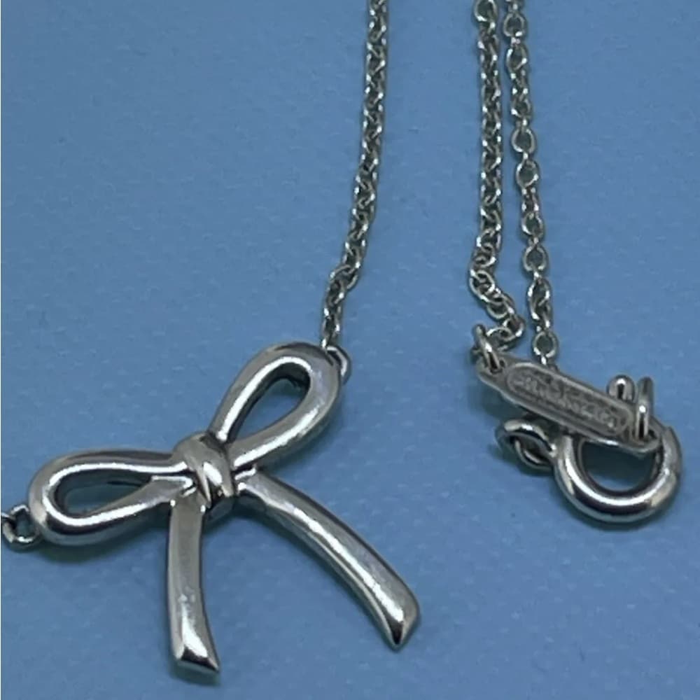 TIFFANY & Co. Bow Mini Ribbon Sterling Silver Charm Pendant Necklace 16” - Thumbnail 4