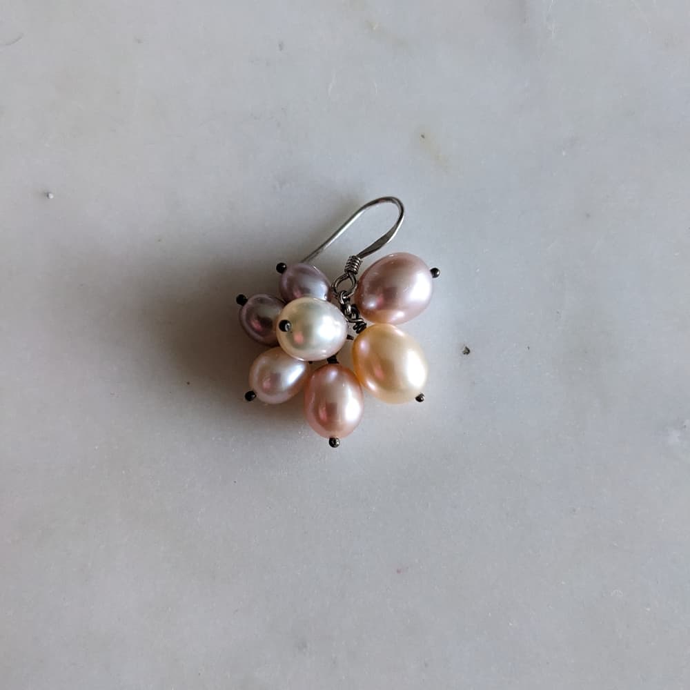Freshwater Pearl Cluster Drop Earrings - Pink & Cream - Thumbnail 4