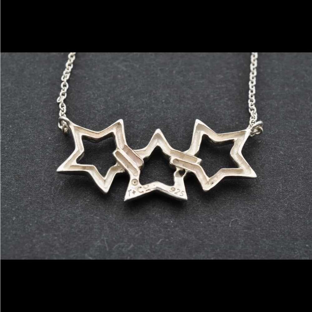 Tiffany & Co. Triple Open Star PERETTI Necklace Sterling Silver925 3.5g 12171 - Thumbnail 2
