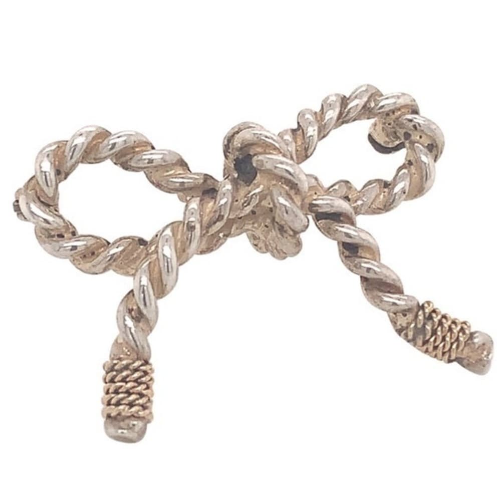 TIFFANY & CO. Sterling Silver 925 & 18K Gold Rope Ribbon Bow Brooch Pin (1772G) - Thumbnail 9