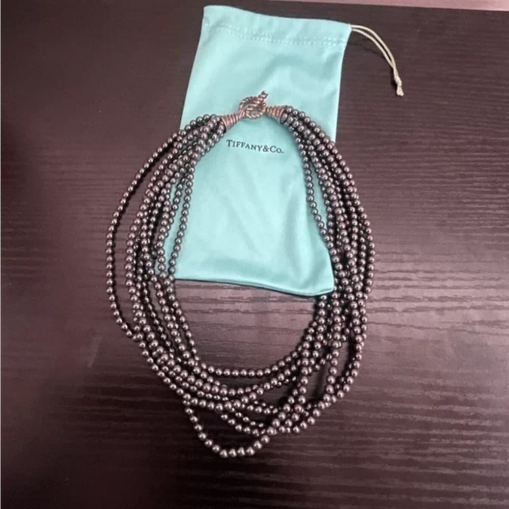 Tiffany & Co Sterling Silver 8 Strand Hematite Bead Torsade Toggle Necklace - Thumbnail 7
