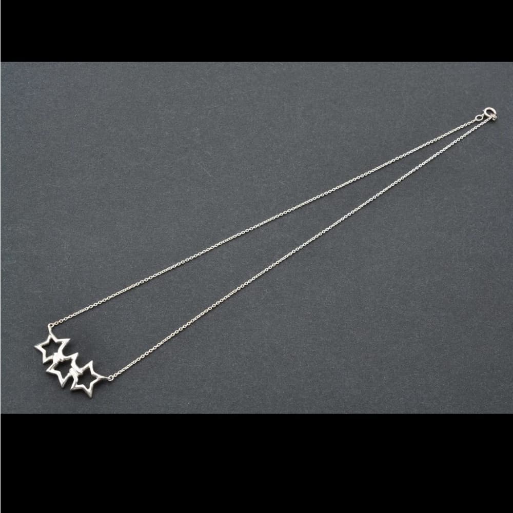 Tiffany & Co. Triple Open Star PERETTI Necklace Sterling Silver925 3.5g 12171 - Thumbnail 4