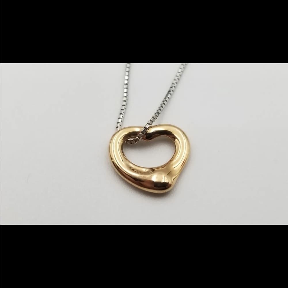 Tiffany & Co Elsa Peretti 18K Rose Gold Heart, 950 Platinum Heart 18" Necklace - Thumbnail 2