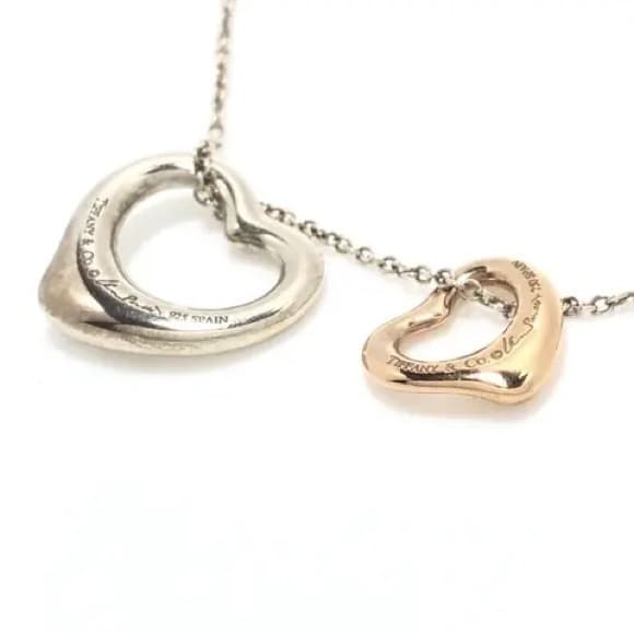 Tiffany & Co Elsa Peretti 18K Rose Gold Heart, 950 Platinum Heart 18" Necklace - Thumbnail 10