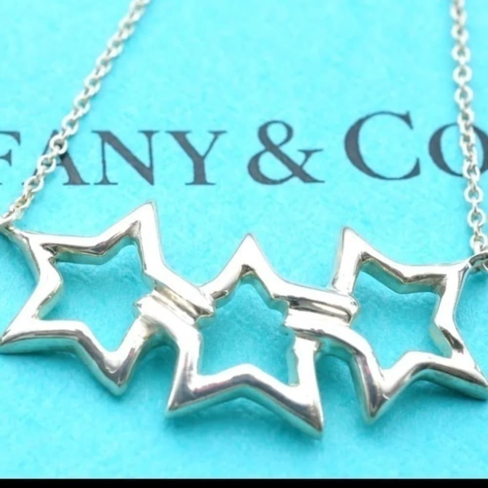 Tiffany & Co. Triple Open Star PERETTI Necklace Sterling Silver925 3.5g 12171 - Thumbnail 7
