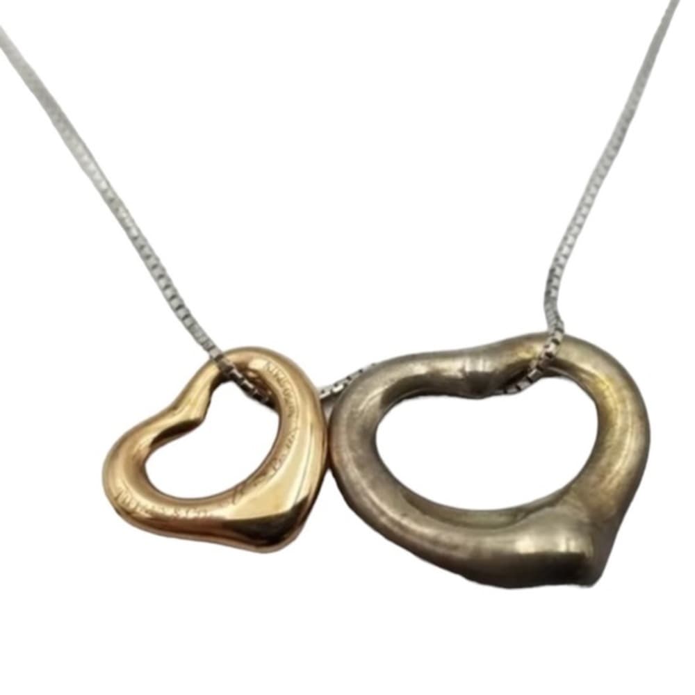 Tiffany & Co Elsa Peretti 18K Rose Gold Heart, 950 Platinum Heart 18" Necklace - Thumbnail 8