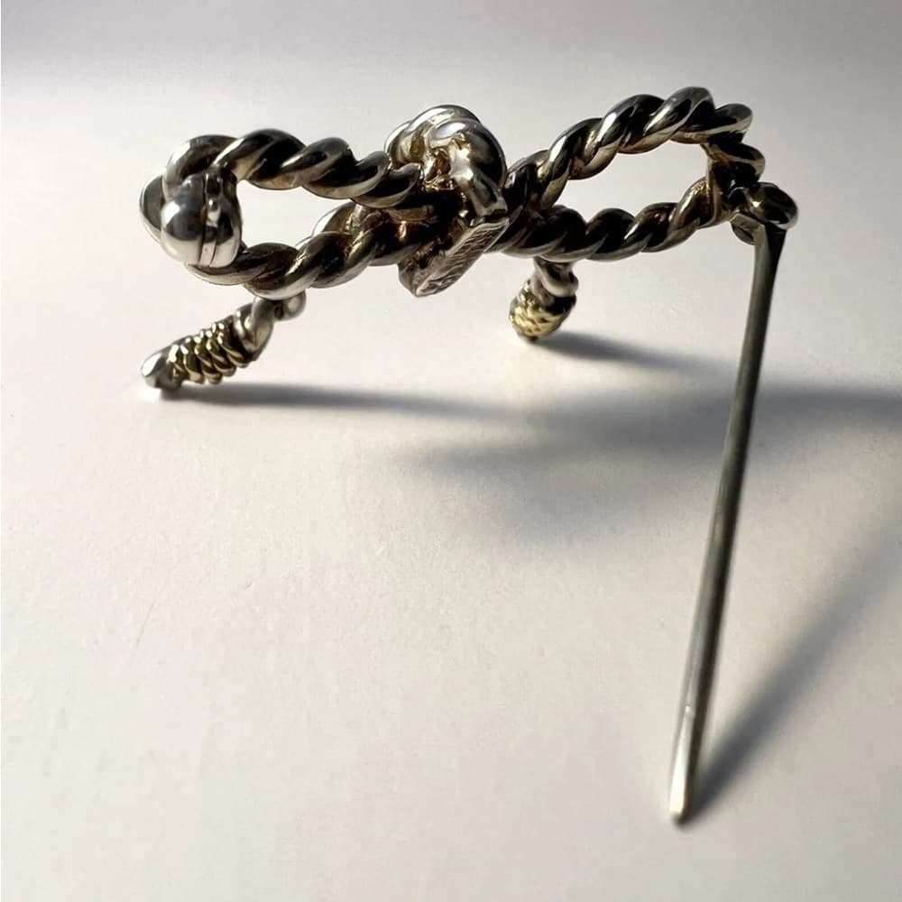 TIFFANY & CO. Sterling Silver 925 & 18K Gold Rope Ribbon Bow Brooch Pin (1772G) - Thumbnail 2