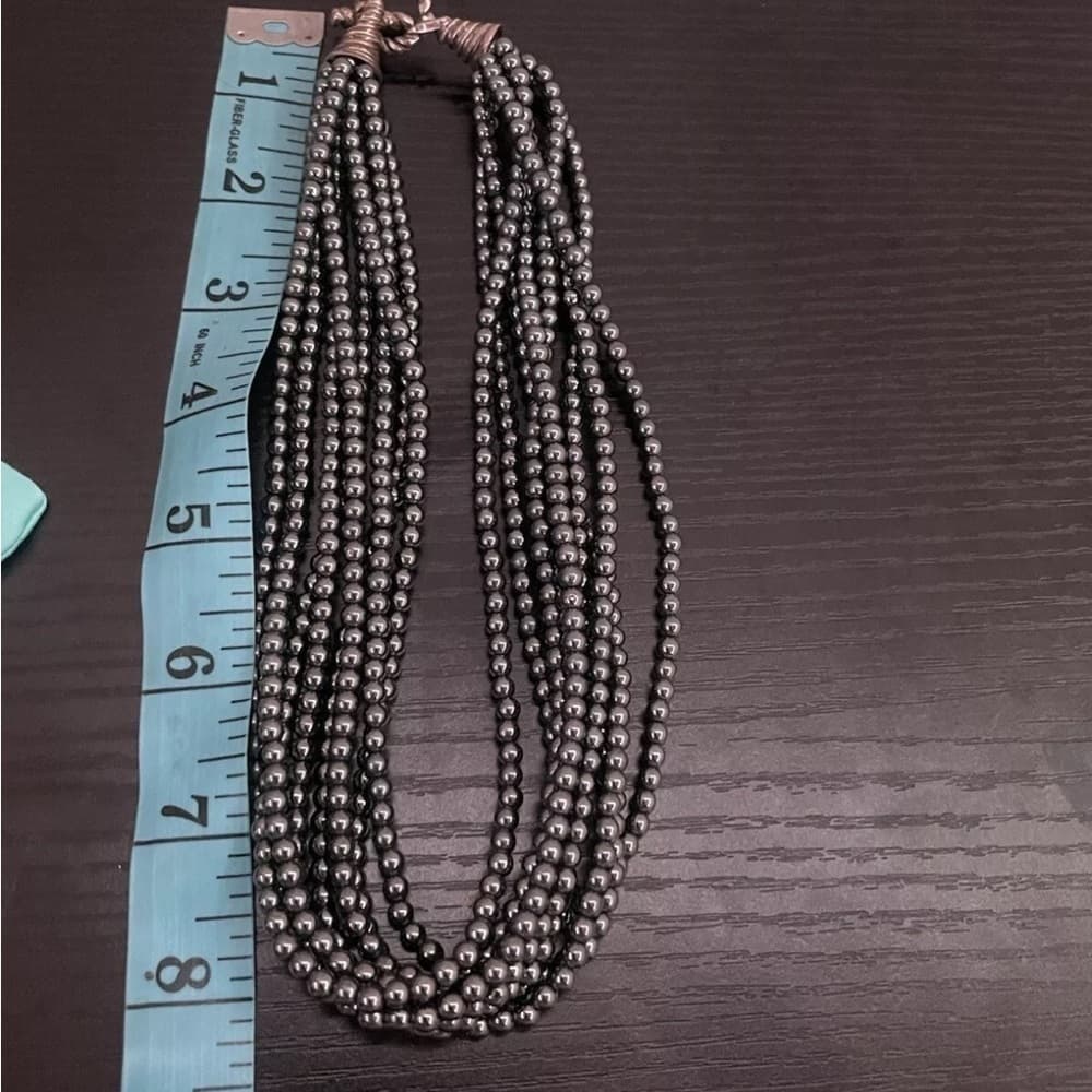 Tiffany & Co Sterling Silver 8 Strand Hematite Bead Torsade Toggle Necklace - Thumbnail 5
