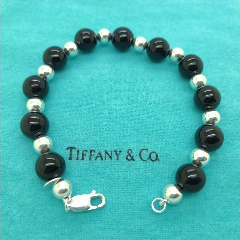 Tiffany & Co. 925 Sterling Silver & Black Onyx Beaded Ball 8" Inch Bracelet - Thumbnail 4