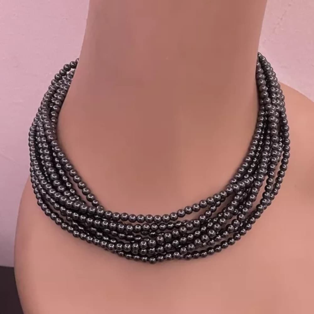 Tiffany & Co Sterling Silver 8 Strand Hematite Bead Torsade Toggle Necklace - Thumbnail 4