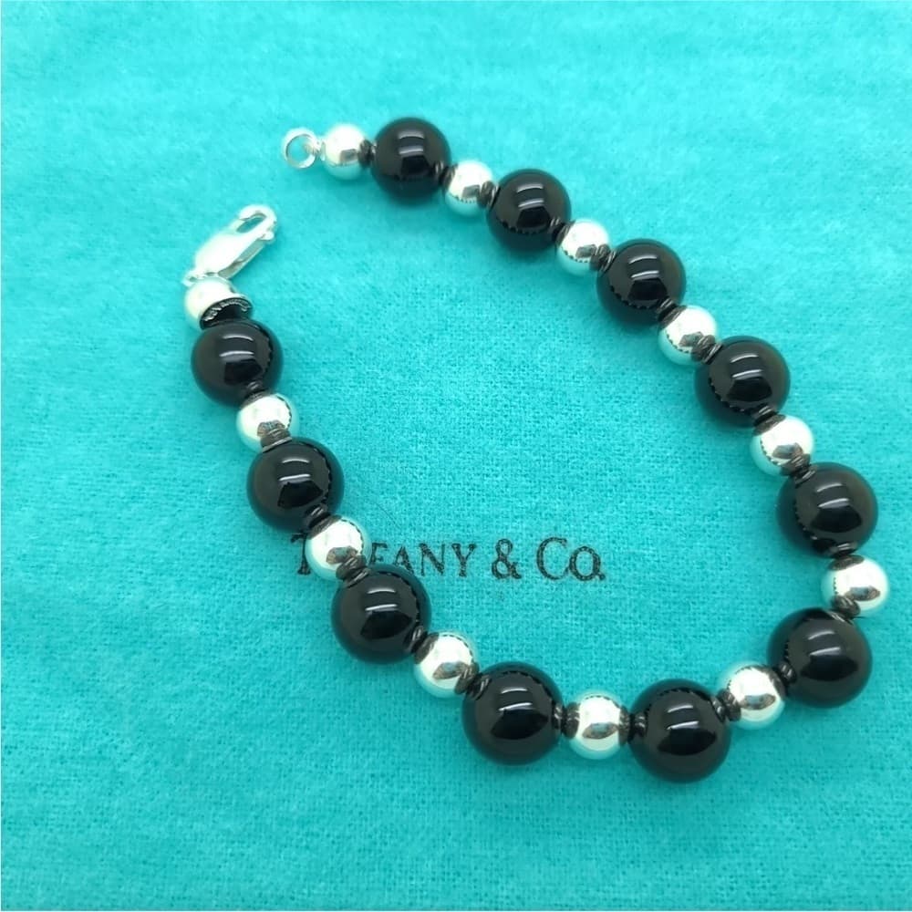 Tiffany & Co. 925 Sterling Silver & Black Onyx Beaded Ball 8" Inch Bracelet - Thumbnail 3