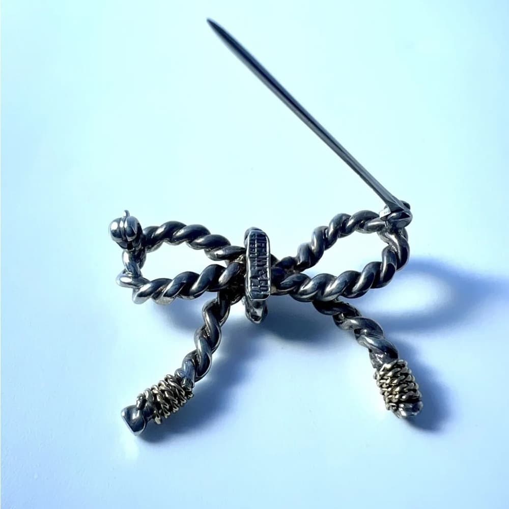 TIFFANY & CO. Sterling Silver 925 & 18K Gold Rope Ribbon Bow Brooch Pin (1772G) - Thumbnail 3