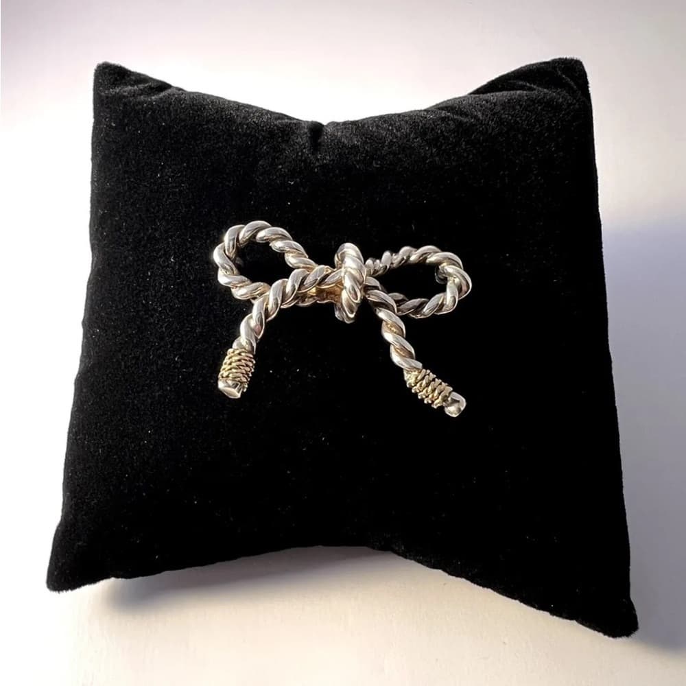 TIFFANY & CO. Sterling Silver 925 & 18K Gold Rope Ribbon Bow Brooch Pin (1772G) - Thumbnail 5