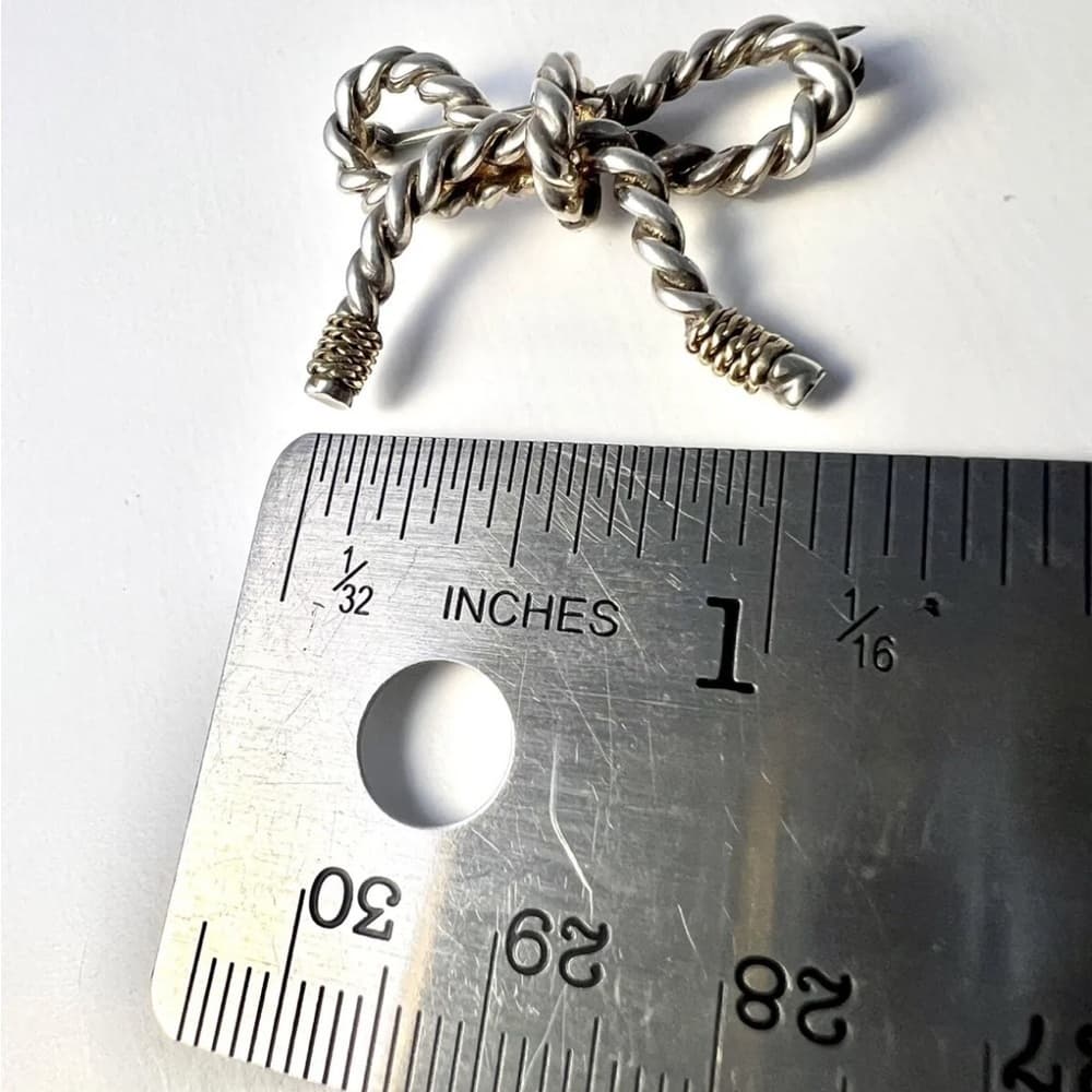 TIFFANY & CO. Sterling Silver 925 & 18K Gold Rope Ribbon Bow Brooch Pin (1772G) - Thumbnail 8