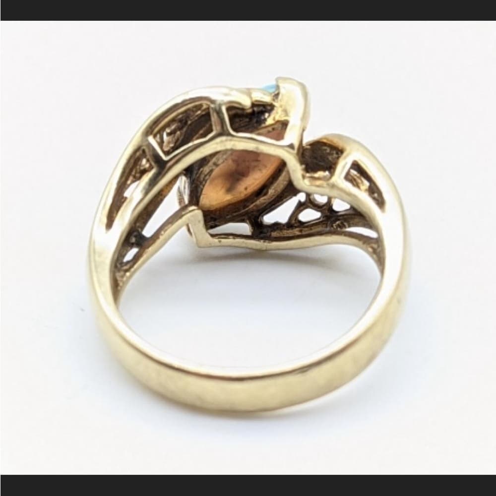 14K Yellow Gold Opal Cocktail Ring. Size 4 - Thumbnail 2