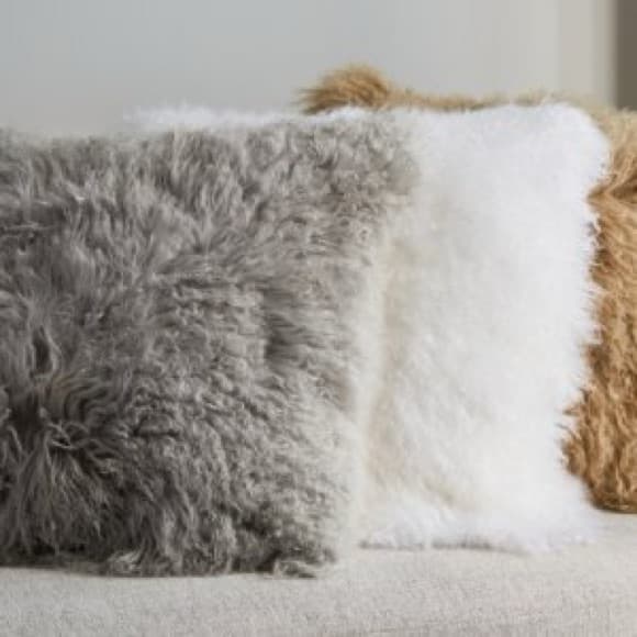 West Elm Mongolian Lamb Fur Throw Pillow Cover Pearl Gray 12 X 16 - Thumbnail 6