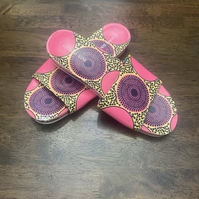 GIANNI BINI Pink & Yellow Slides Flip Flops 7M