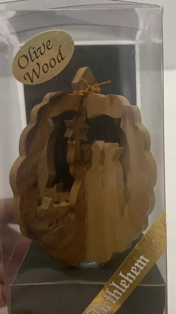 Olive Wood Christmas Ornament Made In Bethlehem/Nativity/ 3D - Thumbnail 2