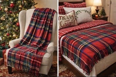 Nido Notte Italia Blanket Fringed Plaid Scottish Tartan 50 x 64” Made In Italy - Thumbnail 2