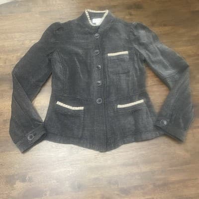 Armani Jacket Blazer Classic Luxury Antinea Chenille Black Ruffle Trim Sz 6 - Thumbnail 6