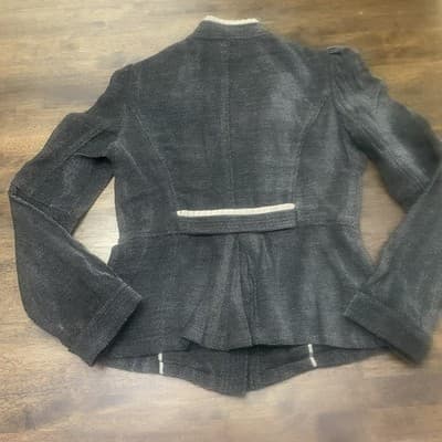 Armani Jacket Blazer Classic Luxury Antinea Chenille Black Ruffle Trim Sz 6 - Thumbnail 2