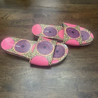 GIANNI BINI Pink & Yellow Slides Flip Flops 7M - Thumbnail 4