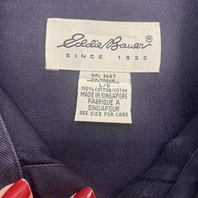 Vintage 90s Eddie Bauer Short Sleeve Button Down Forest Green 100% Cotton Shirt - Thumbnail 3