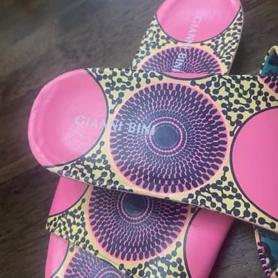 GIANNI BINI Pink & Yellow Slides Flip Flops 7M - Thumbnail 3