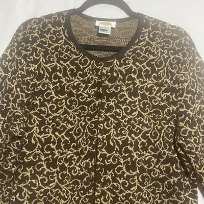 Talbots Silk Cashmere Cardigan Sweater Size L Abstract Design Womens Old Money - Thumbnail 2