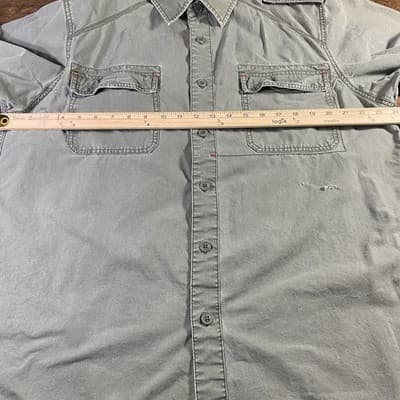 Thrashed Goth Men’s Button Up Long Sleeve Military Shirt Faded Army Green - Thumbnail 7