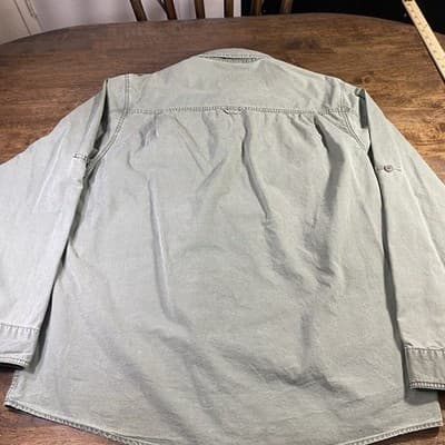 Thrashed Goth Men’s Button Up Long Sleeve Military Shirt Faded Army Green - Thumbnail 5