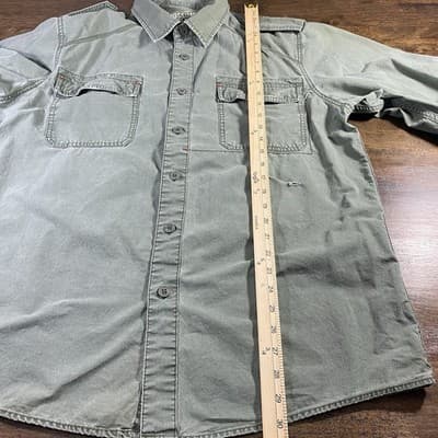 Thrashed Goth Men’s Button Up Long Sleeve Military Shirt Faded Army Green - Thumbnail 6