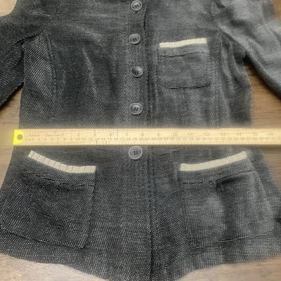 Armani Jacket Blazer Classic Luxury Antinea Chenille Black Ruffle Trim Sz 6 - Thumbnail 3