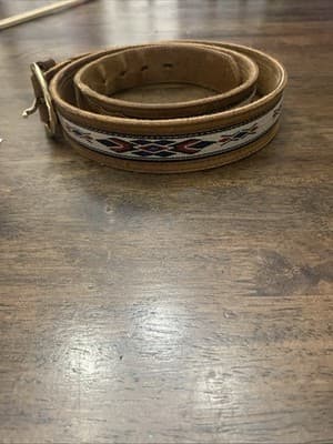 Genuine Leather Belt Southwest Diamond Inlay 1.5” Sz44 Navajo Inspired Western - Thumbnail 3