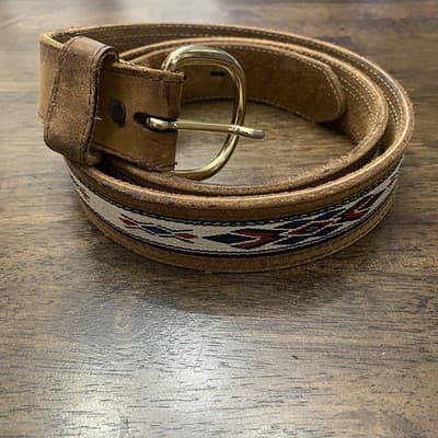 Genuine Leather Belt Southwest Diamond Inlay 1.5” Sz44 Navajo Inspired Western