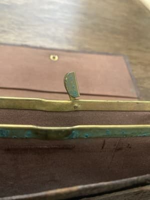 Vintage Hand Tooled Or embossed Leather Wallet Brass Frame Renaissance - Thumbnail 4