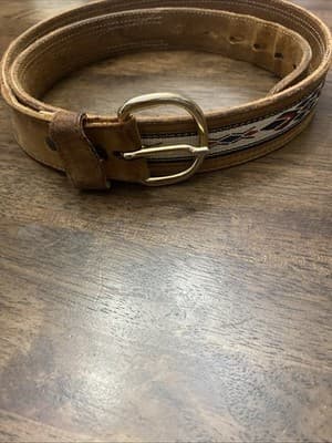 Genuine Leather Belt Southwest Diamond Inlay 1.5” Sz44 Navajo Inspired Western - Thumbnail 6