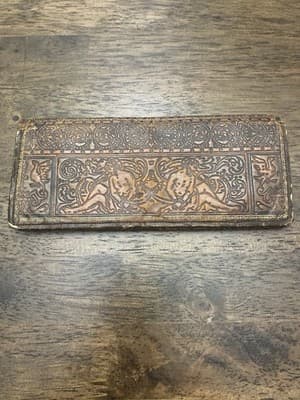 Vintage Hand Tooled Or embossed Leather Wallet Brass Frame Renaissance - Thumbnail 2