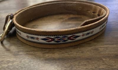 Genuine Leather Belt Southwest Diamond Inlay 1.5” Sz44 Navajo Inspired Western - Thumbnail 5