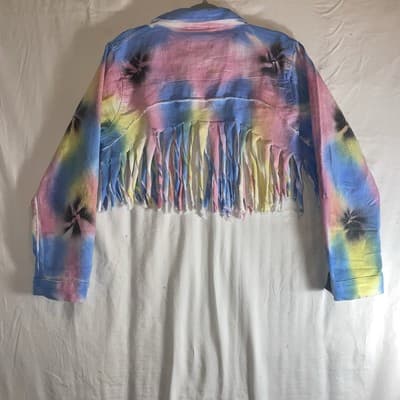 Thrill Jeans Tie Die Denim Jacket Fringed - Thumbnail 3