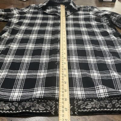 Andree by Unit Top Shirt Flannel Velvet Plaid Button Up Embroidered Sz Small - Thumbnail 6