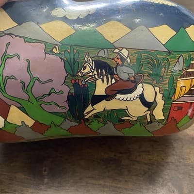 Large Vintage Mexico Tonalá Terracotta Cat Figurine Hand Painted Folk Art 9X8X4 - Thumbnail 4