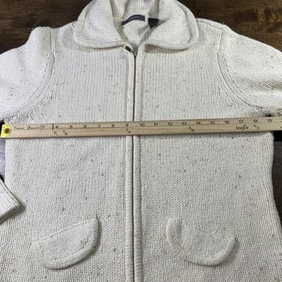 Liz Claiborne Cotton Blend Ivory Full Zip Cardigan Sz L Classic Luxury Old Money - Thumbnail 3