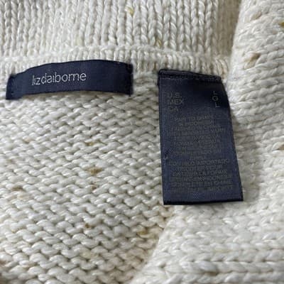 Liz Claiborne Cotton Blend Ivory Full Zip Cardigan Sz L Classic Luxury Old Money - Thumbnail 5